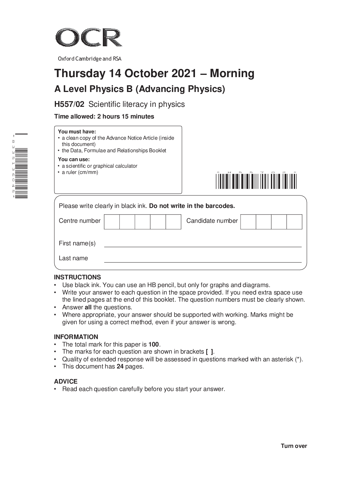 Preview image for > Interchange A Level Physics B- (Advancing Physics) H557/02 Scientific literacy in physics.